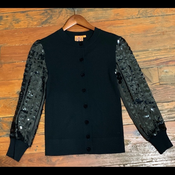 Tory Burch | Wool & Silk Sequin Sleeve Cardigan